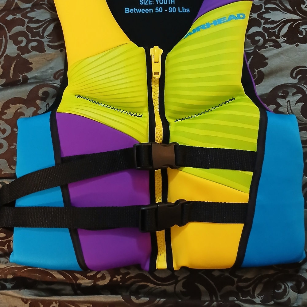 NWOT Airhead Youth Life Vest - Purple, Yellow, Blue. Item Not Used. - Picture 5 of 6
